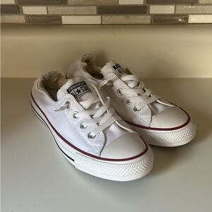 Converse White Canvas Sneakers with Red Accents